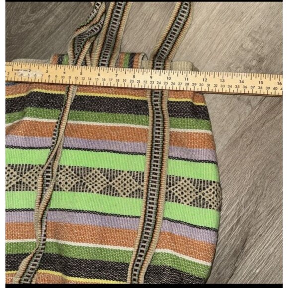 Handwoven Striped Backpack With Button Closure - Picture 7 of 7
